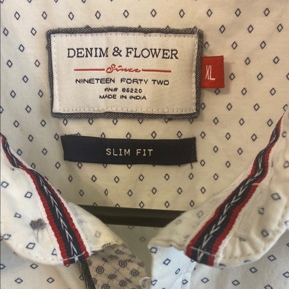 Denim & Flower White and Blue Diamond Pattern Casual Button Down Shirt - Picture 2 of 5